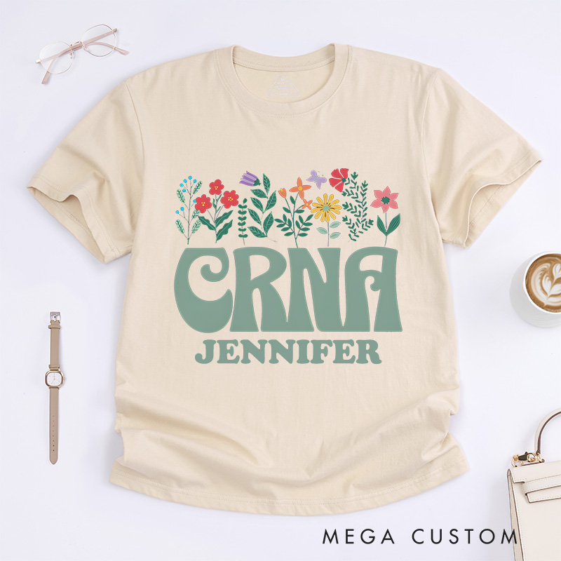 Personalized Nurse T-Shirts CRNA Floral Elegance Fashion Design T-Shirts