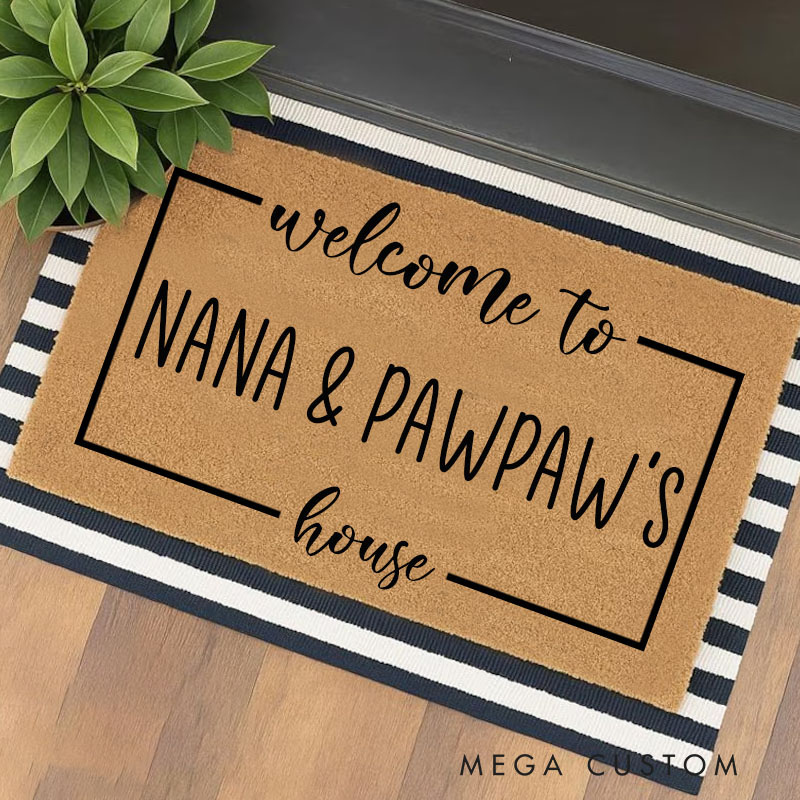 Personalized Welcome to Nana and Pawpaw's House Doormat Custom Family Name Rug Housewarming Gift Decorative Indoor Outdoor Durable Mat