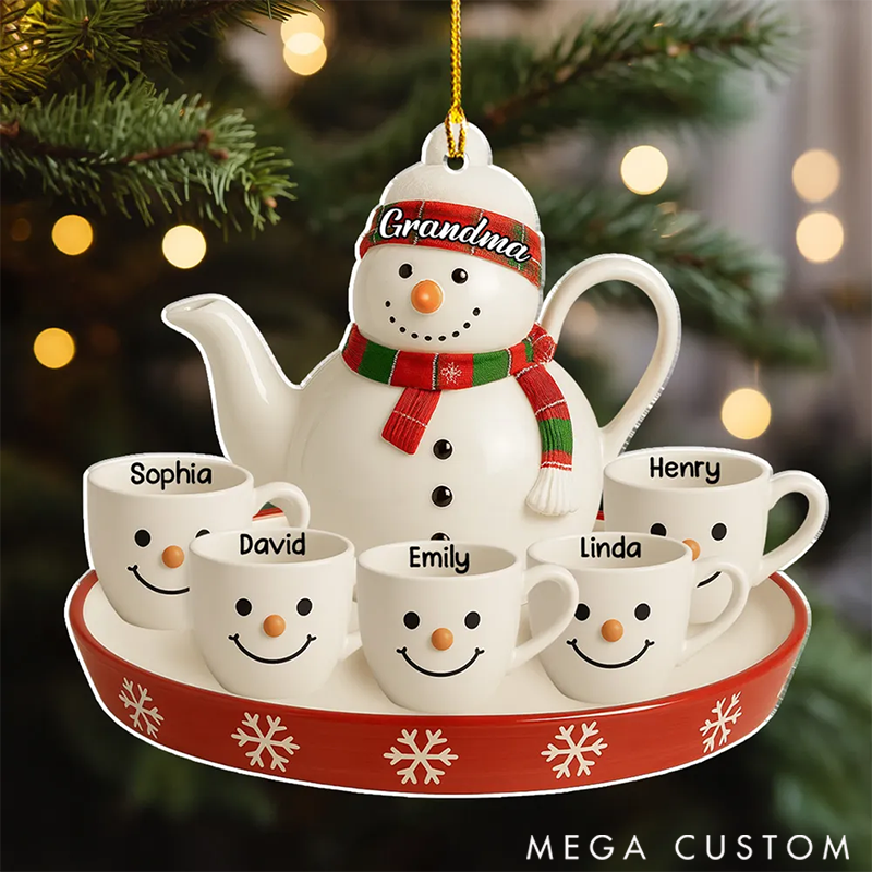 Personalized Family Ornaments Snowman Smile Tea Set