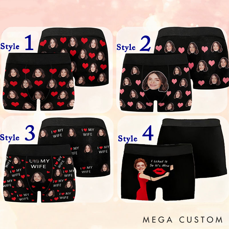 Personalized Girlfriend Wife Face Boxers Men Underwear with Women Face Photo Valentine's Day Gift for Boyfriend Husband Groom Wedding Gift from Bride