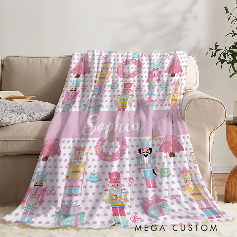 Personalized Cute Christmas Nutcracker Soft Throw Blanket with Name Home Decor Birthday Christmas Gift for Kid Girl