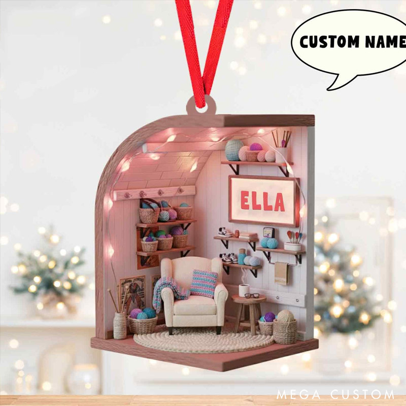 Personalized Knitting Nook Ornamentt Hanging Decor Personalized Yarn Ornament Gift for Knitters and Crochet Lovers