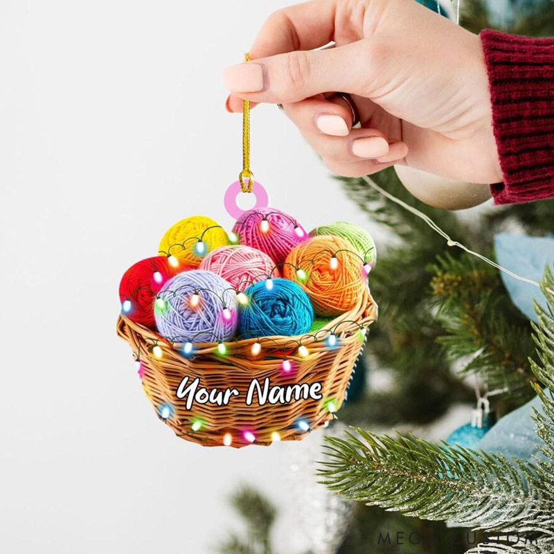 Personalized Yarn Basket Christmas Ornament Crochet Knitting Lover Gift