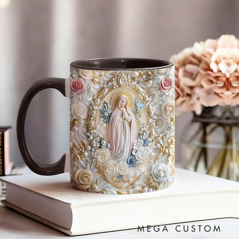 Personalized Virgin Mary Believer Ceramic Mug with Name Religious Inspirational Gift Catholic Gift for Women