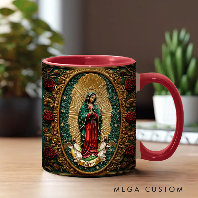 Personalized Our Lady of Guadalupe Ceramic Mug with Name Religious Inspirational Gift Catholic Gift for Women