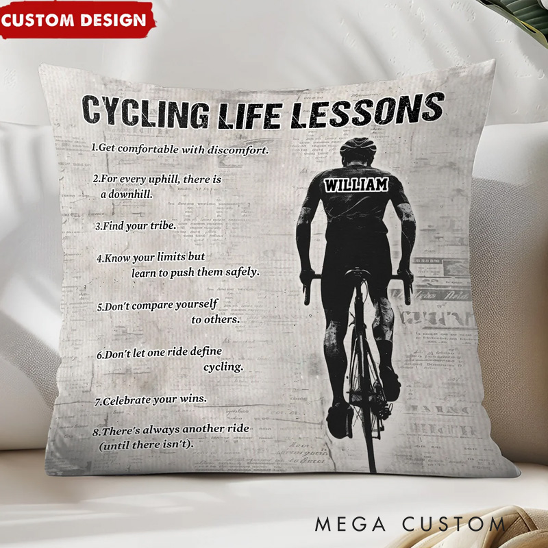 Personalized Cycling Life Lessons Pillow Gift for Cycling Lovers
