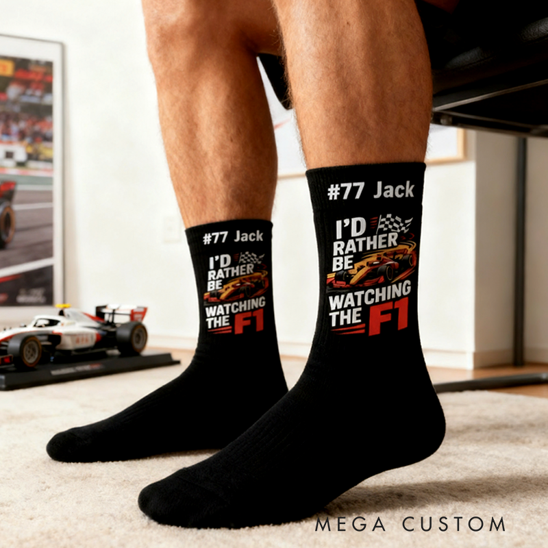 Personalized Watching Racing Socks with Name and Number Custom Gift for Racers and Racing Lovers