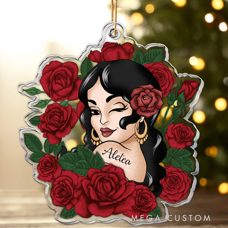 Personalized Vintage Latin Girl Fitness Christmas Ornament Gift for Gym Lovers