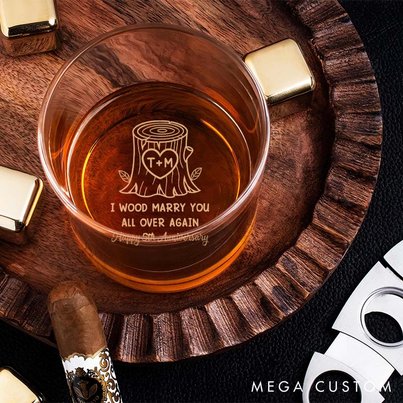 Personalized 5th Anniversary Whiskey Glass "I Wood Marry You All Over Again" 5th Anniversary Gift Glass Couple Anniversary Gift