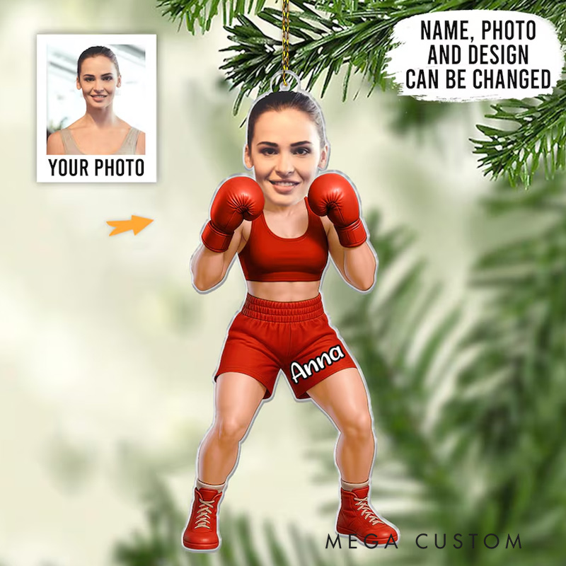 Personalized Fitness Boxing Ornament Custom Photo 2D Flat Ornament For Boxing Lover Boxer Ornament Gift for Women Girls