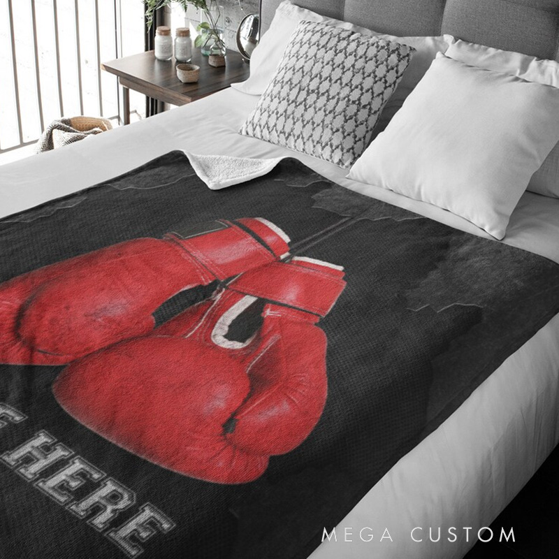 Personalized Boxing Blanket Custom Name Boxer Gift Boxing Gloves Blanket Cozy Sherpa Fleece Throw for Players Fans and Families