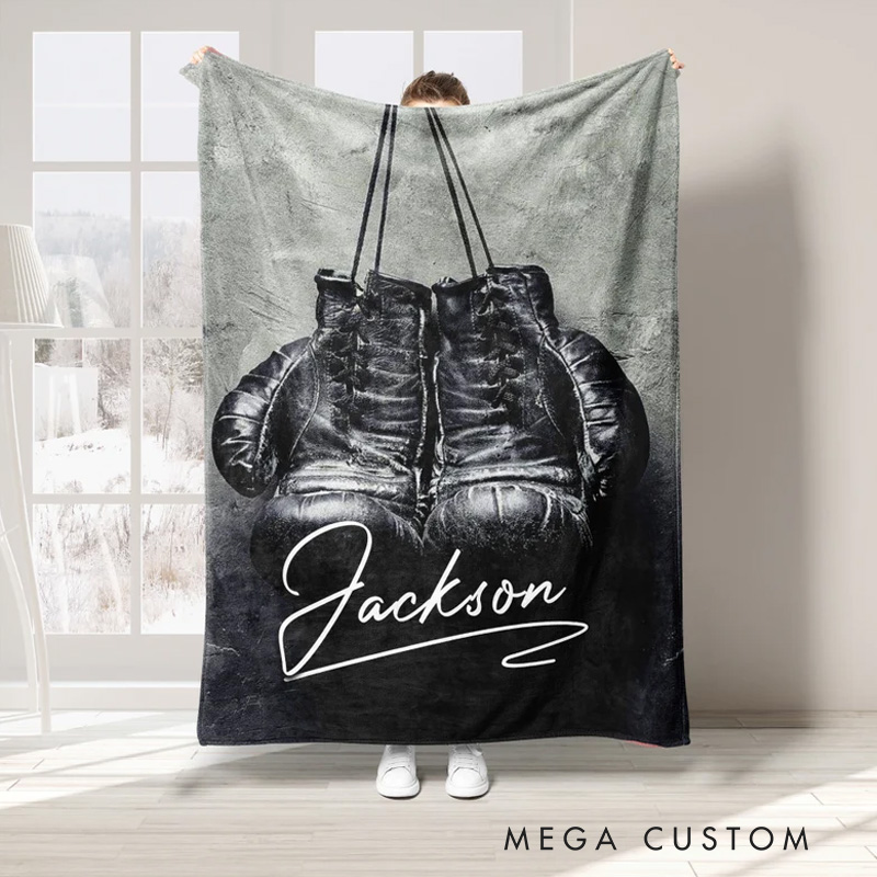 Personalized Boxing Blanket Custom Name Soft Cozy Sherpa Fleece Throw Blankets Sport Gift for Boxer