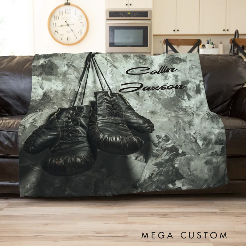 Personalized Boxing Gloves Throw Blanket Personalized Boxing Gloves Boxing Coach Gift Boxing Gift Man Cave Decor Boxing Gear Man Gift Ideas