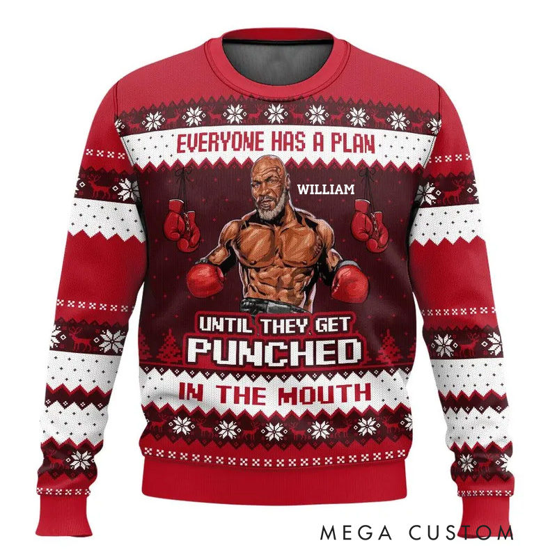 Personalized Xmas Ugly Sweater Funny Boxing Christmas Sweater Everyone Has A Plan Ugly Holiday Sweatshirt