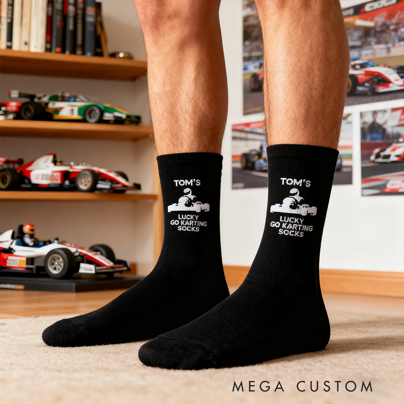 Personalized Lucky Go Karting Socks with Name Custom Gift for Racers and Go Karters