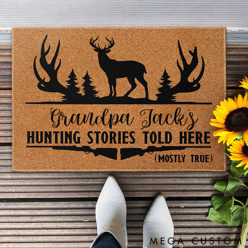 Personalized Hunting Stories Told Here Doormat for Grandpa