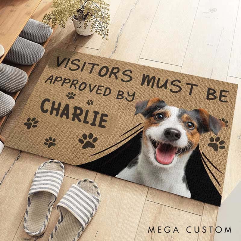 Personalized Dog Lover Custom Photo Visitors must be Approved by Doormat
