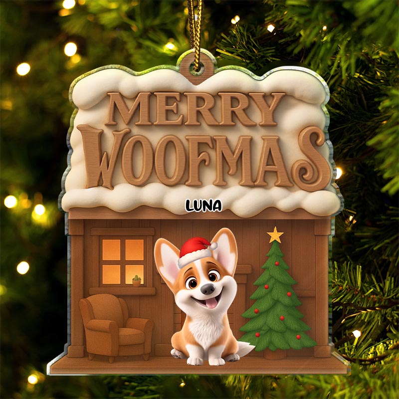 Personalized Dog Lover Merry Woofmas 3D Effect Christmas Ornament