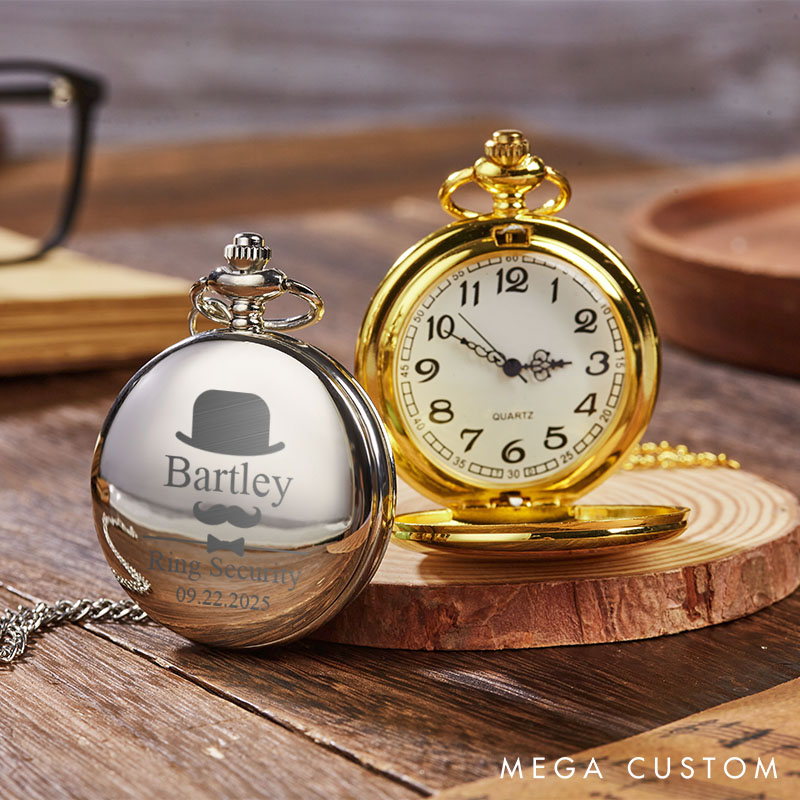 1.Personalized Engraved Pocket Watch for Groomsmen Timeless Gentleman Wedding Party Gift Best Man Gift Pocket Watch with Chain