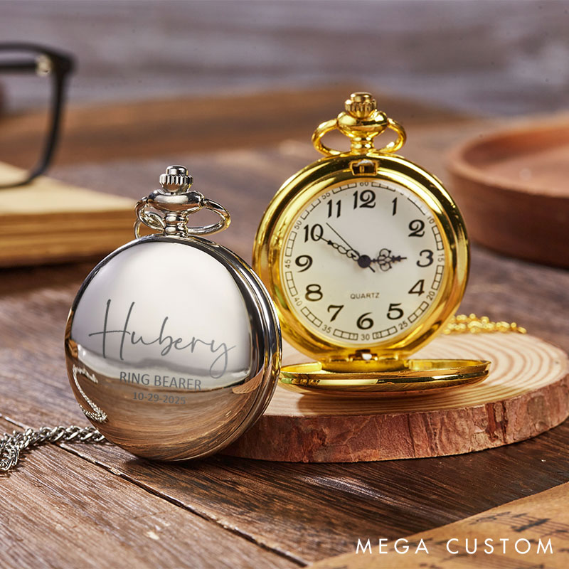 1.Personalized Wedding Party Pocket Watch Custom Best Man Gift Pocket Watch with Chain Groomsmen Proposal Gift Watch