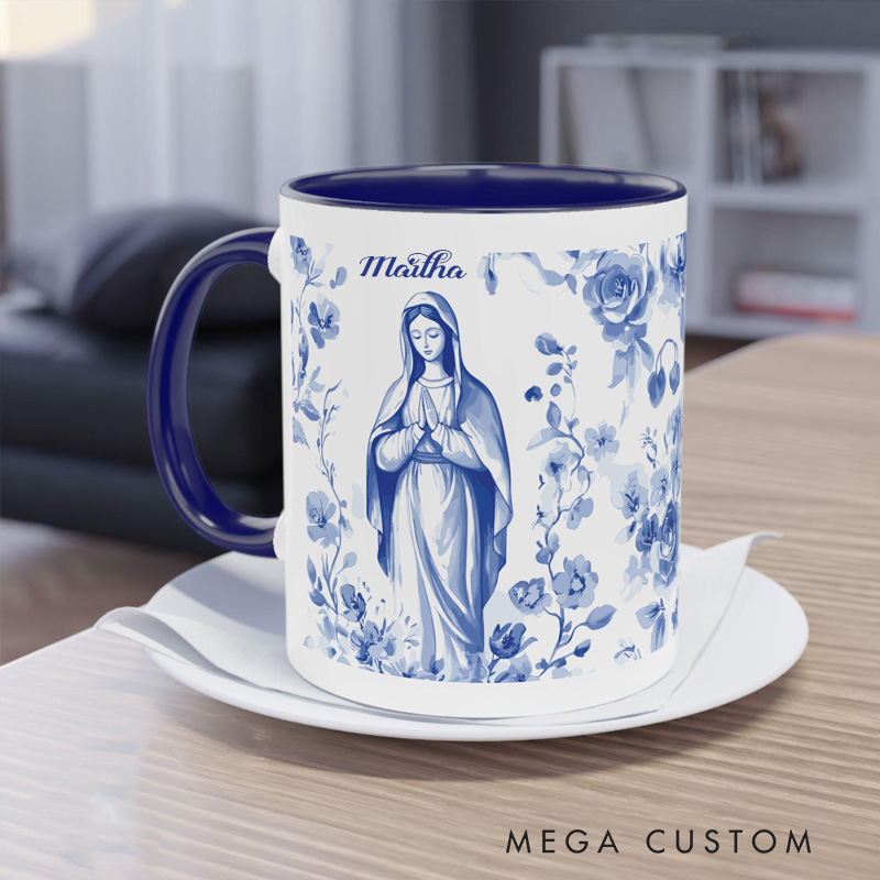 Personalized Blessed Mary Mother of God Ceramic Mug with Name Religious Inspirational Gift Catholic Gift for Women