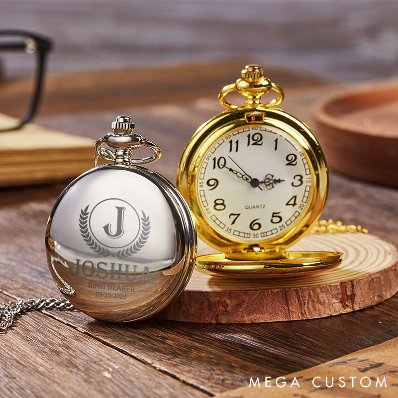 Personalized Groomsmen Gift Pocket Watch Custom Engraved Laurel Pocket Watch Wedding Pocket Watch for Best Man