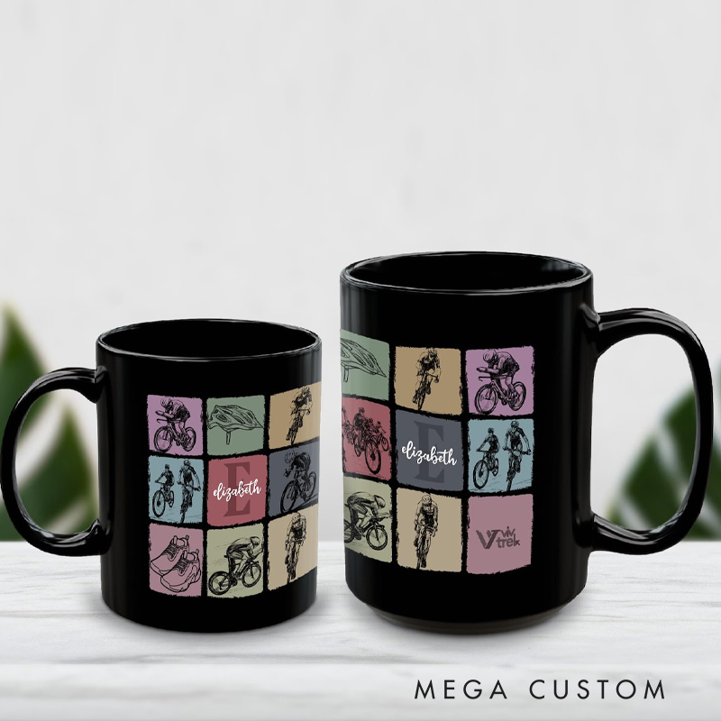 Personalized Cycling Custom Name Initial Mug Coffee Cup Gift for Cyclist Biker Drinkware Bicycle Lover Gift Sports Fitness Enthusiast Mug