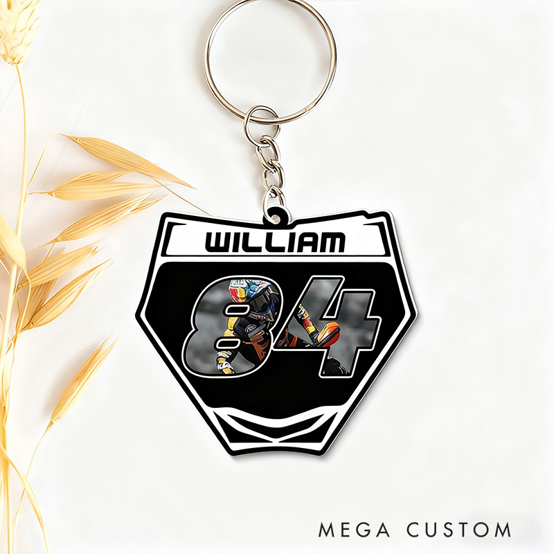 Personalized Motocross Racing Acrylic Keychain with Custom Photo Keychain Gift for Motorcyclist and Motocross Lovers