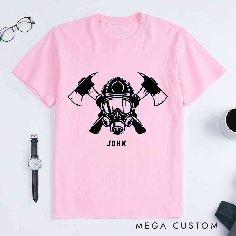 Personalized Firefighter Helmet and Axes Graphic Design Gift for Firefighter T-Shirt