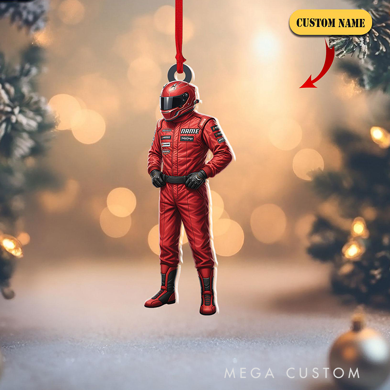 Personalized Racer Christmas Ornament Custom Name Acrylic Gift for Racers and Racing Lovers