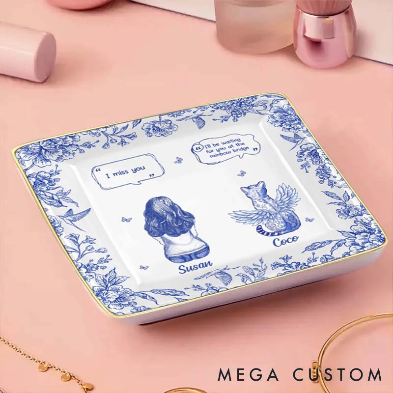 Personalized Cat Lover I Miss You Memorial Cat Toile Ring Dishes