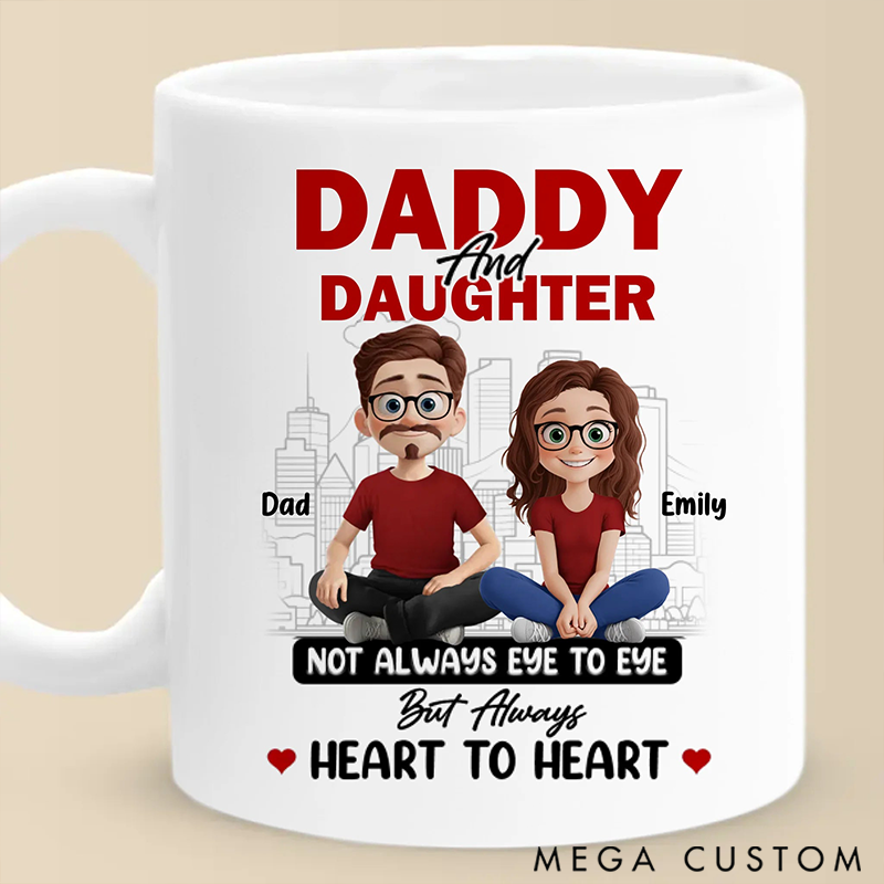 Personalized Not always Eye to Eye but always Heart to Heart  Mug Gift for Dad Daughter