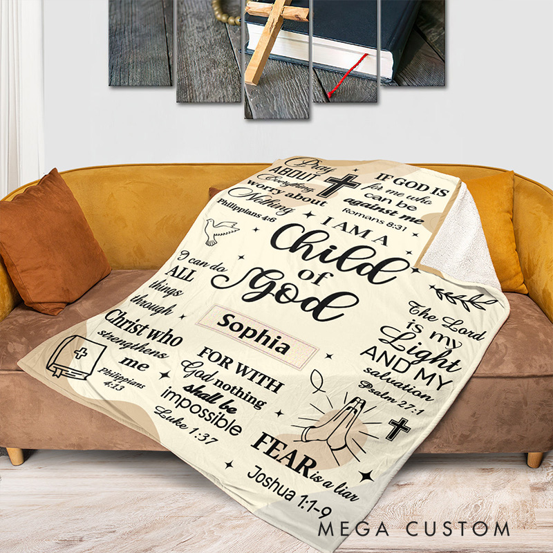 Personalized i am a Child of God Soft Throw Blanket with Name Home Decor Religious Gift for Christians