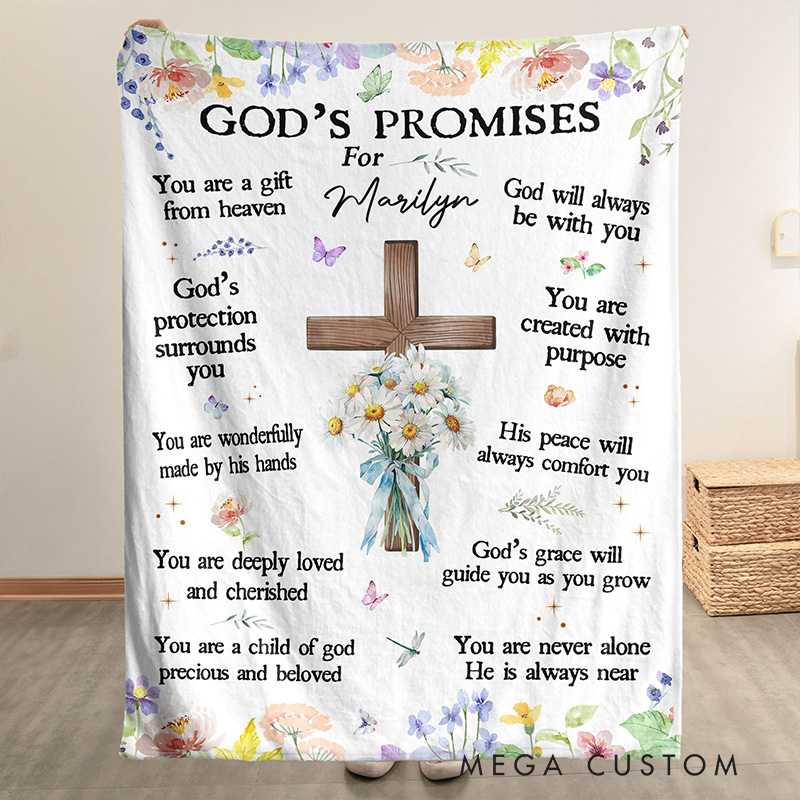 Personalized God's Promises Soft Throw Blanket with Birthflower and Name Home Decor Religious Gift for Christians