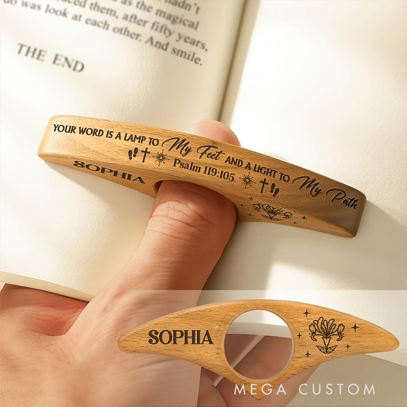 Personalized Your Word is a Lamp to My Feet and a Light to My Path Birth Flower Book Page Holder with Name Read Accessory Birthday Gift for Her Religious Gift for Book Lover