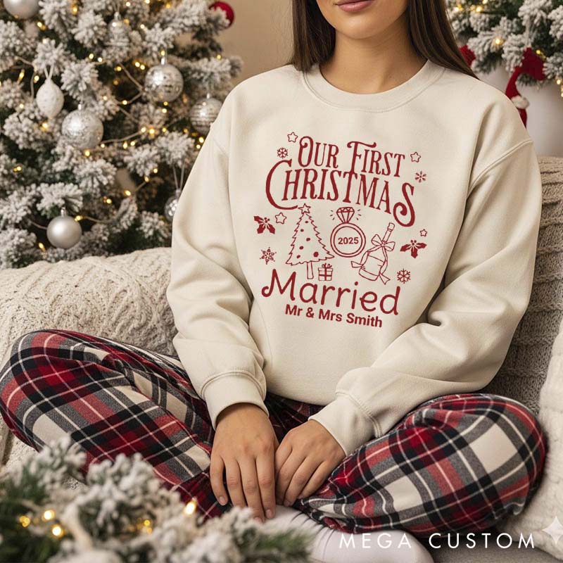 Personalized Our First Christmas Married Sweatshirt for Newlywed Couple Holiday Couple Matching Outfit Newlywed Christmas Gift