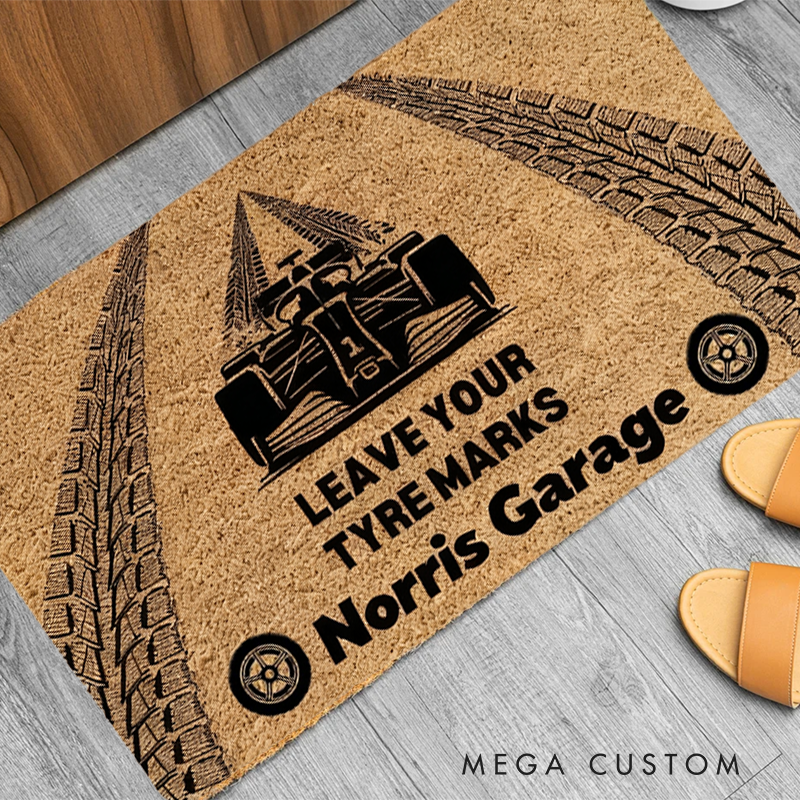 Personalized Doormat with Leave Your Tyre Marks Design Thoughtful Gift for Racer and Racing Lovers