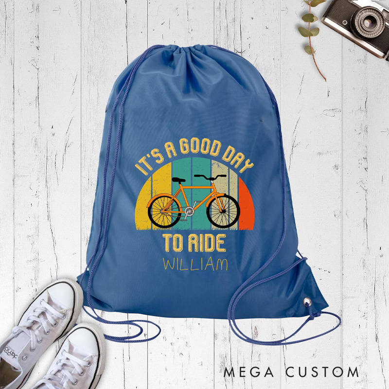 Personalized Drawstring Bag Bike Rider Bag Its a Good Day Ride Bag Bike Enthusiast Gift