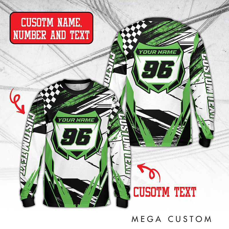 Personalized Dirt Bike Long Sleeve Shirt Custom Rider's Name Number Plate Shirt Gift for Motocross Riders
