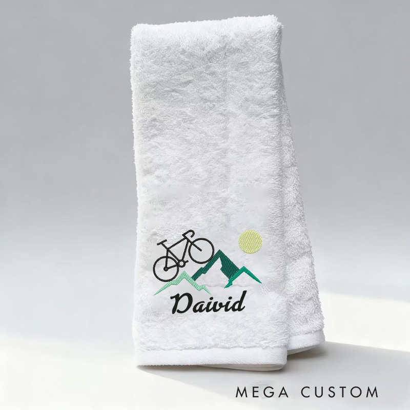 Personalized Embroidered Bicycle Towel Name with Mountain Bike Racing Logo Machine Embroidery for Triathletes Cyclist