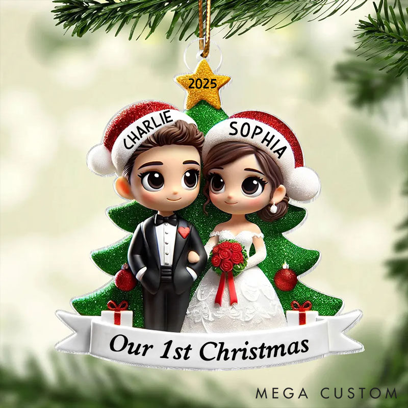 Personalized Our First Christmas Married Wedding Couple 2D Flat Acrylic Ornament MR. & MRS. Christmas Gift Ornament