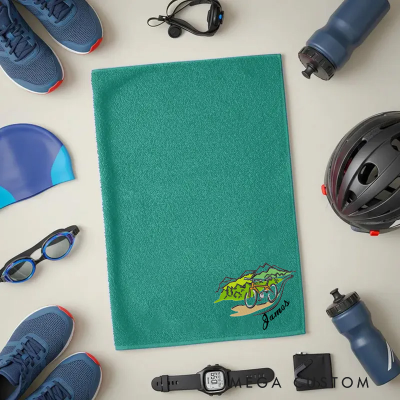Personalized Embroidered Bicycle Towel Name with Mountain Bike Machine Embroidery for Triathletes Cyclist