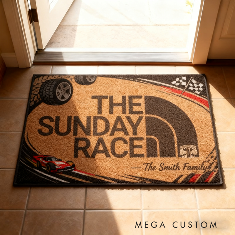 Personalized The Sunday Race Doormat Custom Name Racing Welcome Doormat for Motorsport Fans and Racing Lovers