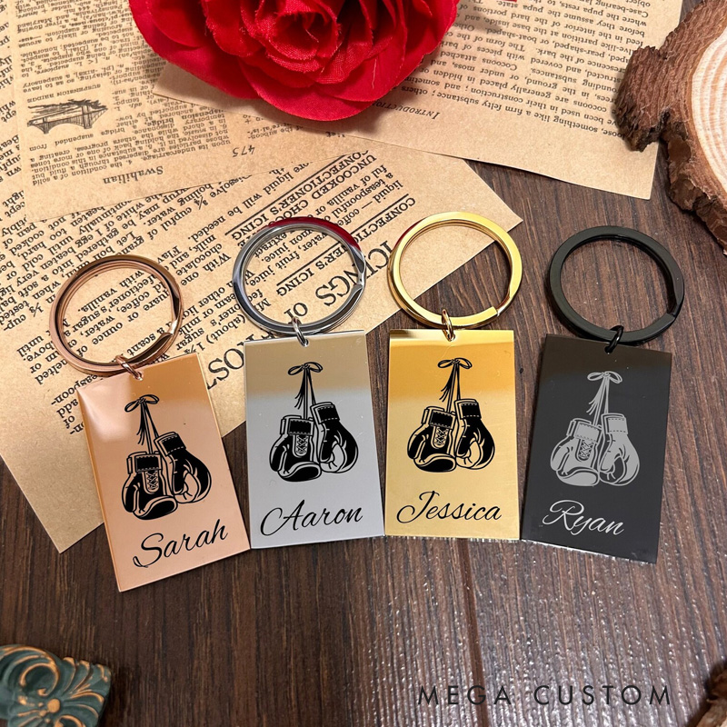 Personalized Boxing Themed Keychain Fitness Box Gloves Custom Names Gift for Gym Lover or Anniversaries