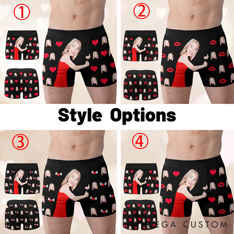 Personalized Girlfriend Wife Face Boxer Briefs Men Underwear with Women Face Photo Valentine's Day Gift for Boyfriend Husband Groom Gift from Bride