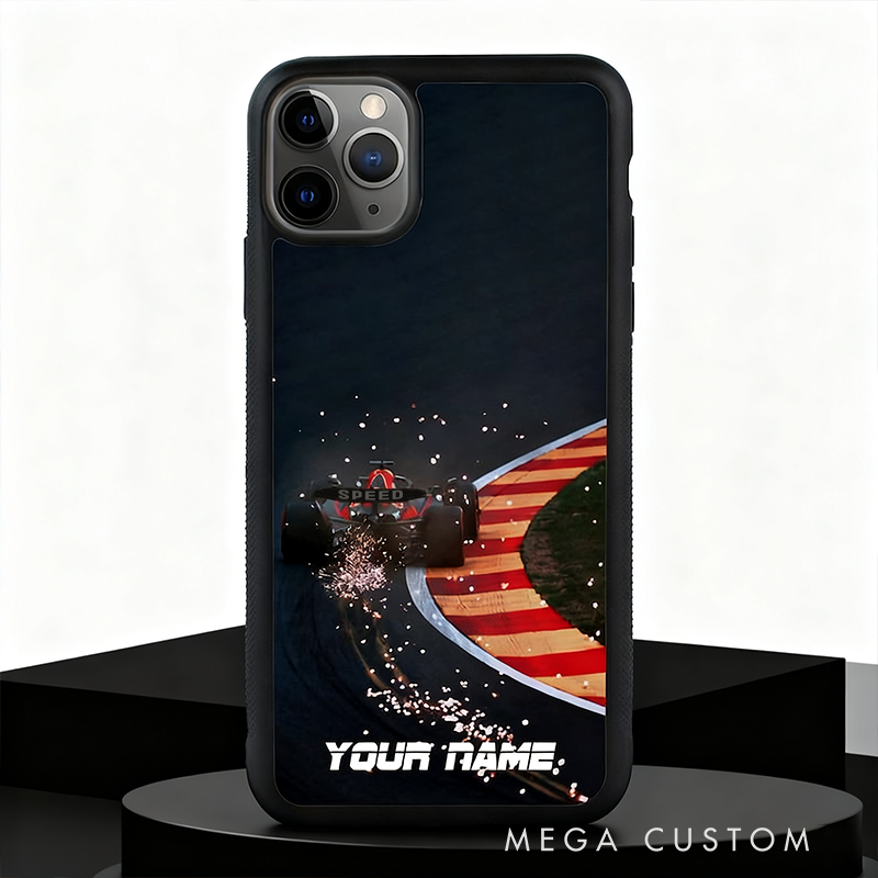 Personalized Racing Phone Case Custom Name Speed Track Design Gift for Racers and Racing Lovers