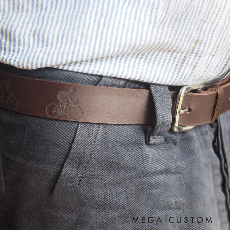 Personalized Engraved Cyclists Leather Belt Handmade Cycling Gift for Outdoor Adventures Riding Cycling Biking Enthusiasts