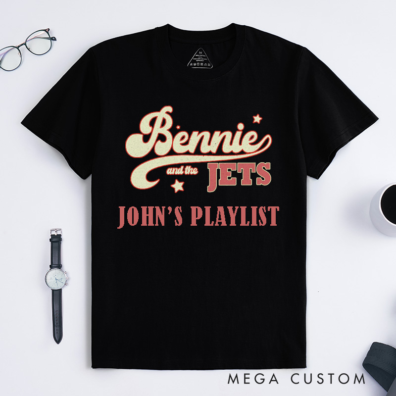 Personalized Retro Music Fan Vintage Playlist Design Classic T-Shirts Custom Name Gift for Music Lovers Unisex Unique Present for Friends Family Fans