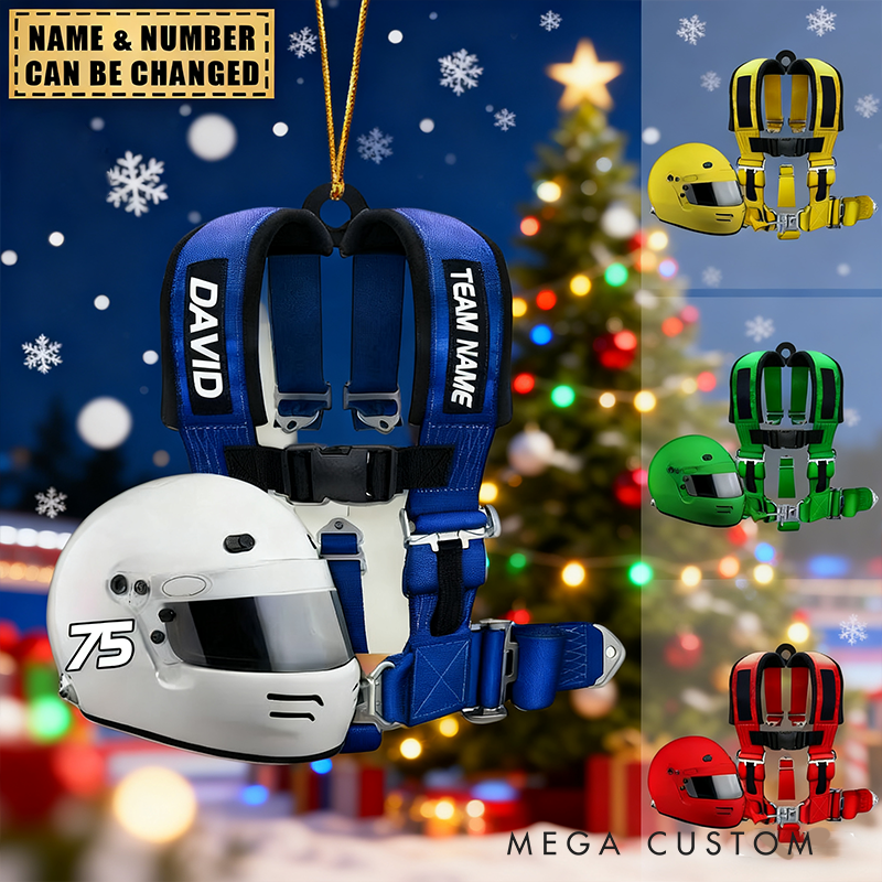 Personalized Racer Christmas Ornament with Racing Seat Belt Design Gift for Racers and Racing Lovers