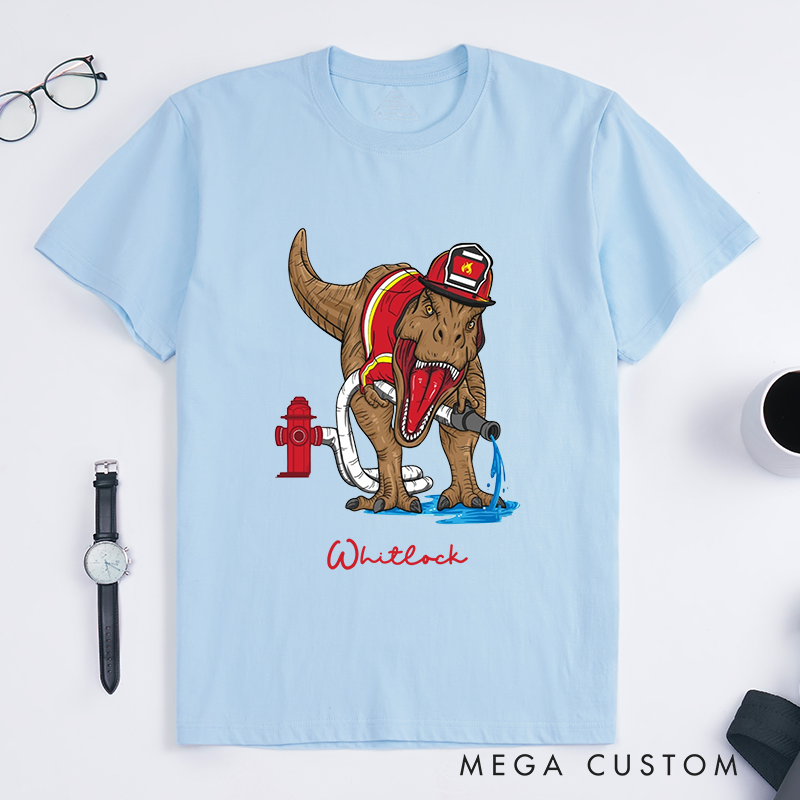 Personalized Fireman T-Shirt Firefighter Dinosaur Fun Graphic Design Gift for Firefighter T-Shirt